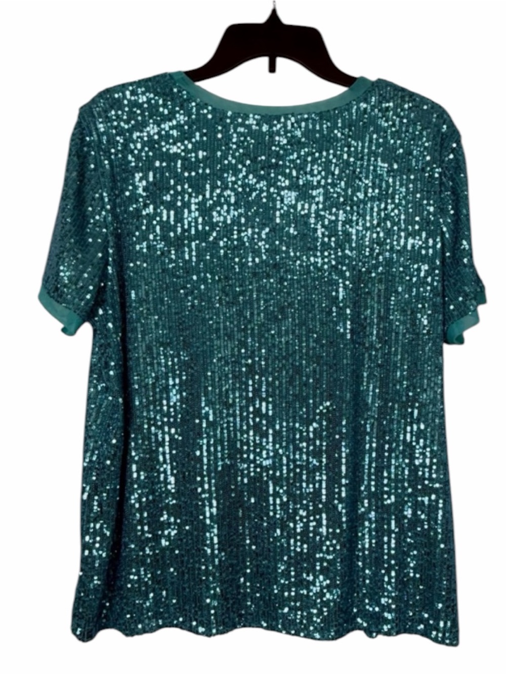 Anne Klein NWT Women’s Teal/Blue Green Short Sleeve Fully Sequined Top Size OX - Picture 8 of 15